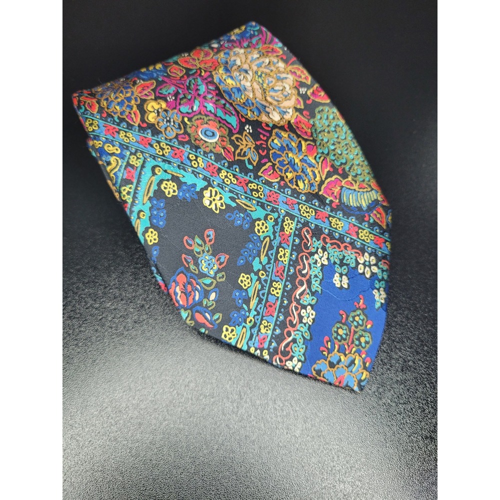 Brioni Mens Silk Tie Multi Color Floral Patchwork Print Hand Made Italy Luxury